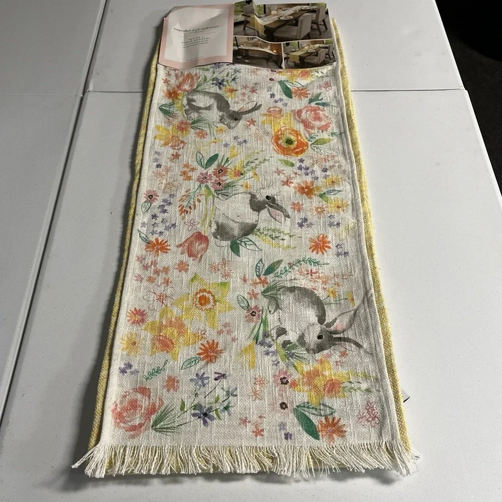 Cupcakes and Cashmere Table‎ Runner Set Of 2 Yellow Spring Easter Bunny Holiday